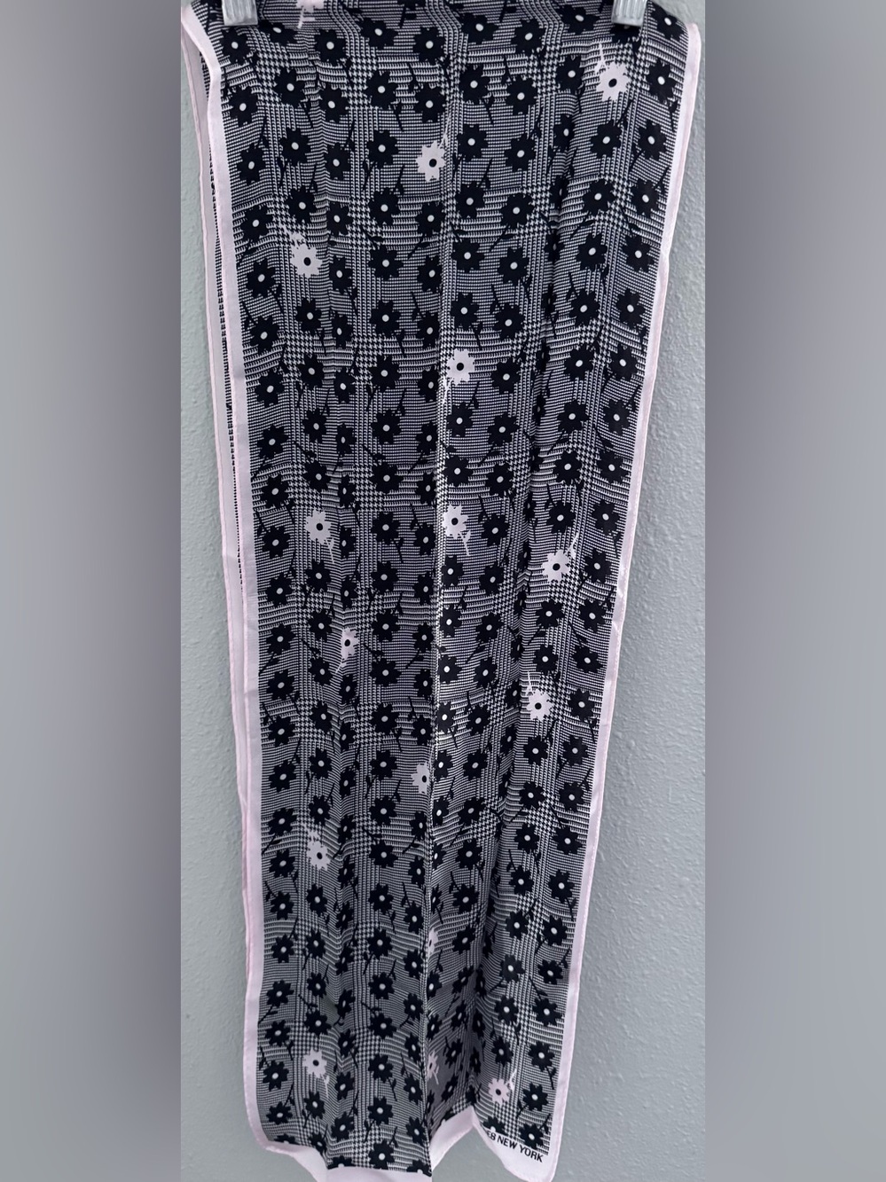 Jones New York Black and Pale Pink Floral Plaid Silk Scarf